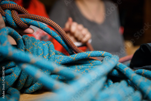 Climbing yellow and blue ropes