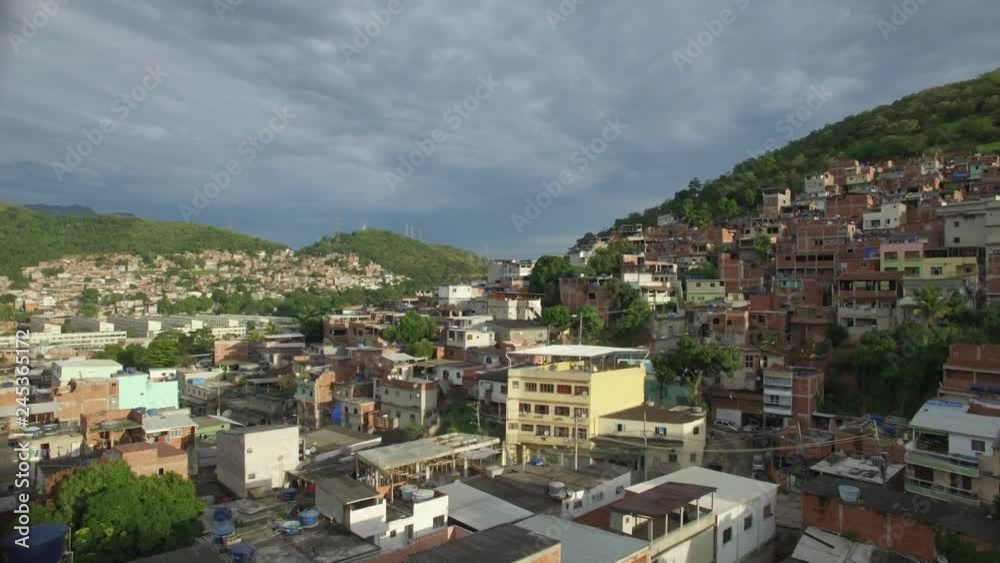 Favela Aerial: slow sideways move on hilltop favela, Rio de Janeiro, Brasil Favela Aerial: slow sideways move on hilltop favela, Rio de Janeiro, Brasil