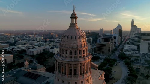 4K Aerial Texas Capitol Orbiting Aerial - Sunset