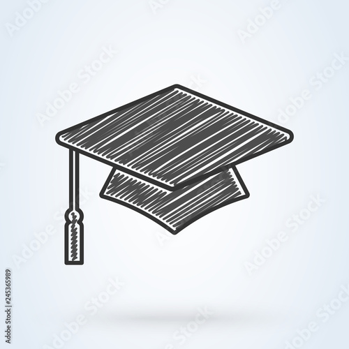 Graduation cap vector icon. line sketch icon isolated background