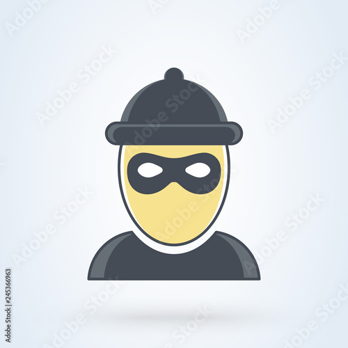Robber icon and Bandit mask. line art flat, criminal man. vector  illustration