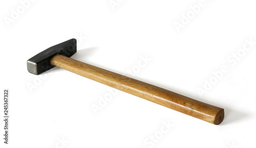Hammer with wooden handle. Isolated with clipping path.