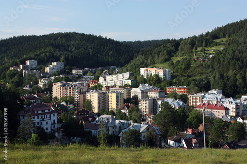 Town of in mountains in summer. Krynica-Zdroj, Poland.