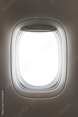 looking through a big jet passenger plane window, white space