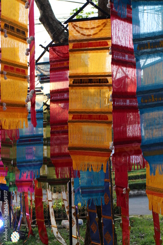 Thai's Decoration for Festical , Woven Mobile from Fabric  for Decoration, Tung photo