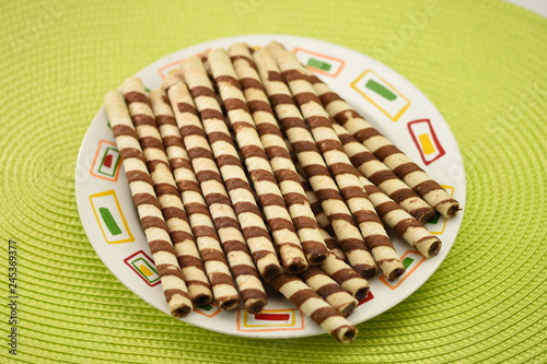 chocolate waffle rolls with chocolate cream,