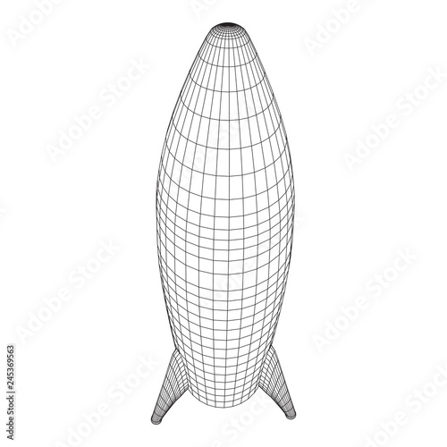 Modern Rocket Ready to Launch. Abstract model wireframe low poly mesh vector illustration