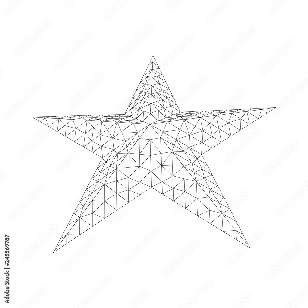 Five-pointed star. Abstract model wireframe low poly mesh vector illustration Five-pointed star. Abstract model wireframe low poly mesh vector illustration
