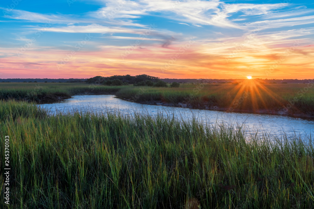 Sunset over a marshy branch of the Matanzas River in St. Augustine, Florida