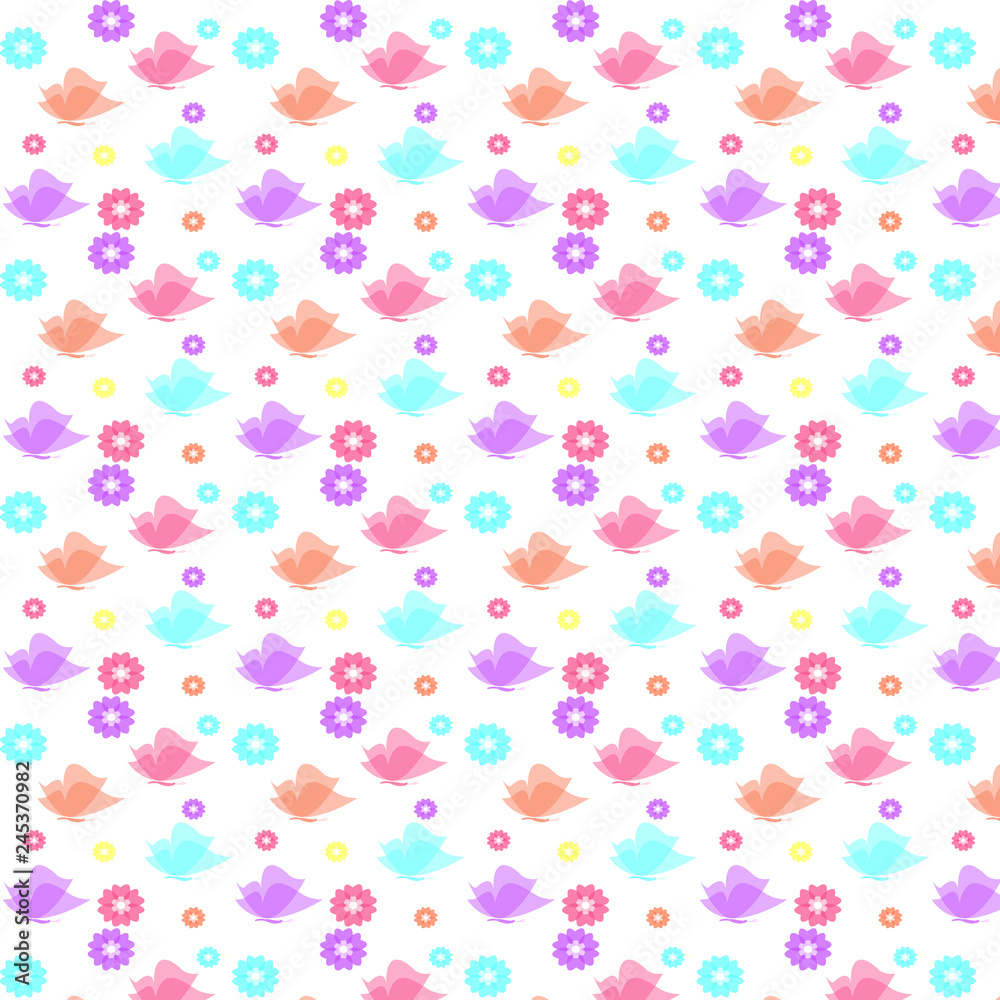 colorful floral and butterfly seamless pattern