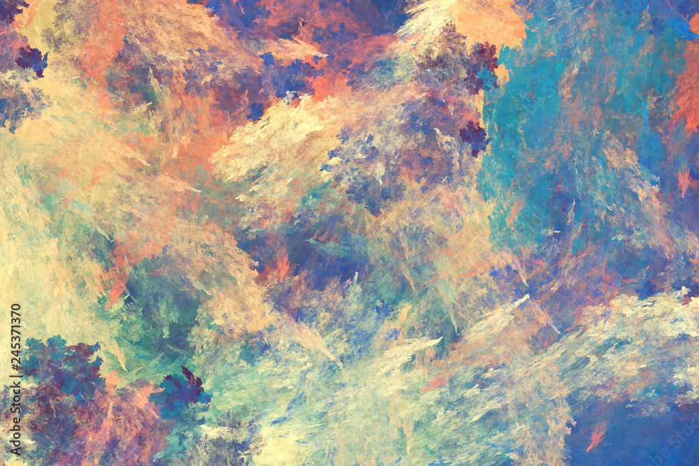 Abstract blue and golden fantastic clouds. Colorful fractal background. Digital art. 3d rendering.