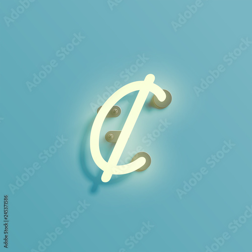 Realistic neon character from a typeset, vector