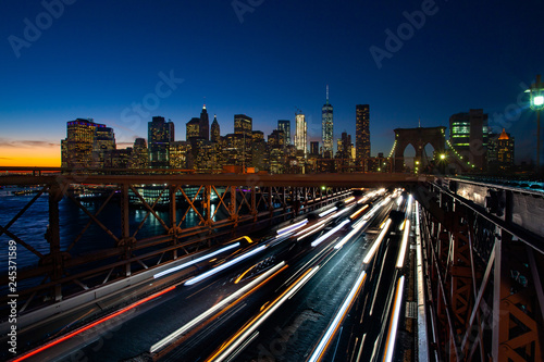 Busy traffic in New York City, Manhattan, Brooklyn Bridge