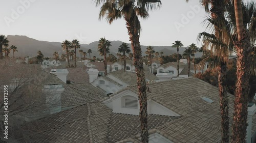 Aerial drone flight over Las Vegas suburban neighborhood.