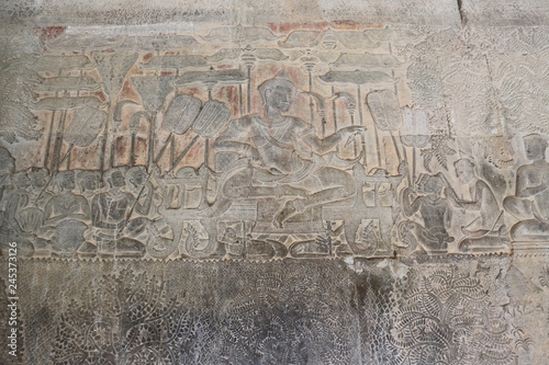 d  tail de sculpture dans le temple d Angkor Wat au Cambodge