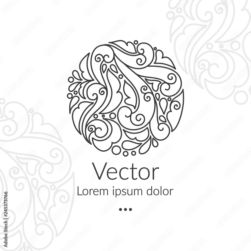 Black linear emblem. Elegant, classic vector. Can be used for jewelry, beauty and fashion industry. Great for logo, monogram, invitation, flyer, menu, brochure, background, or any desired idea.