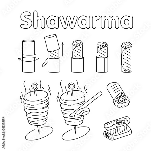 Shawarma icon set. Vector illustration.