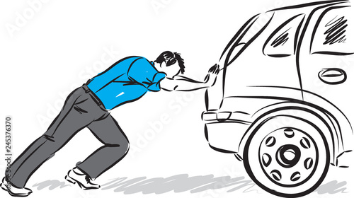 man pushing car vector illustration