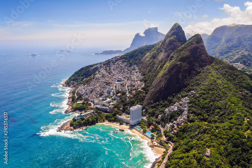 Rio de Janeiro, Brazil, Aerial View of Two Brothers Mountain and Favela Vidigal photo