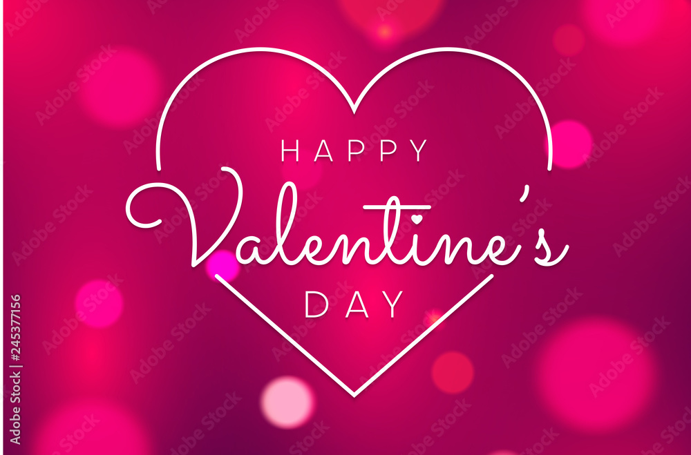 Happy St. Valentine's Day pink shiny poster with heart.