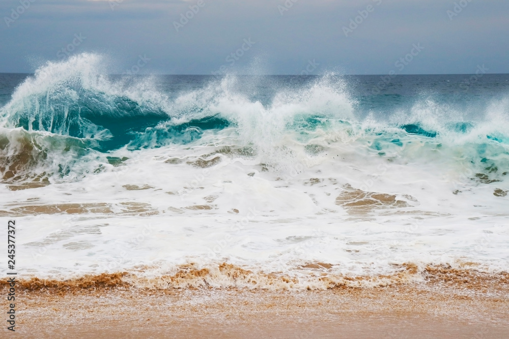 Fototapeta premium Waves on the beach of the Pacific Ocean. Todos Santos.