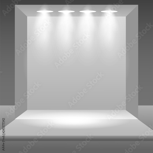 Fototapeta Naklejka Na Ścianę i Meble -  Empty stage podium with spotlights in blank studio room for presentation
