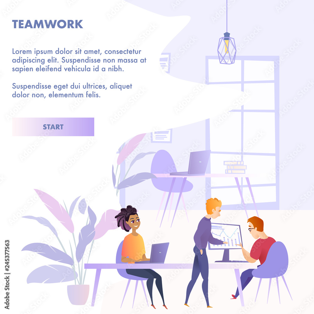 Flat Illustration Teamwork Group People in Office