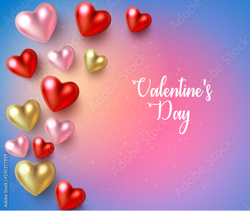 Happy St. Valentine's Day card with colorful 3d hearts.