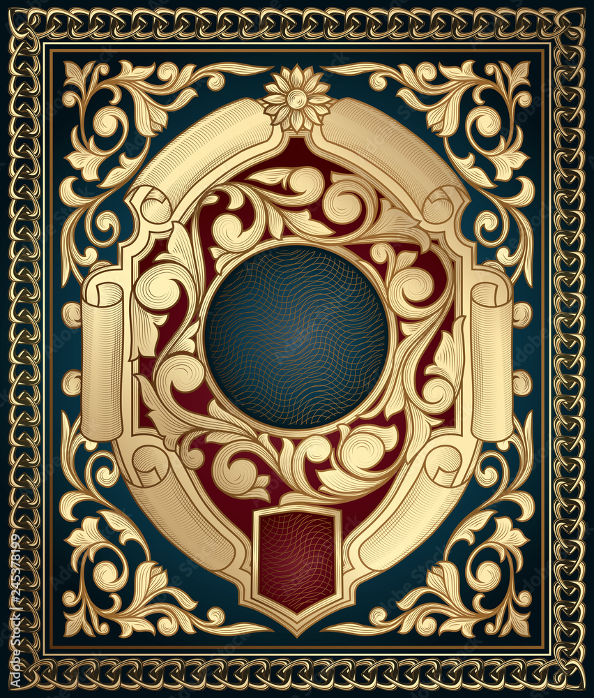 Fototapeta premium Golden ornate decorative emblem