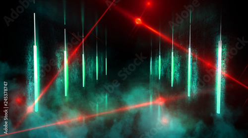 Abstract arch, tunnel, corridor, neon light, rays. 3d illustration