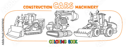 Funny constuction cars with eyes Coloring book set