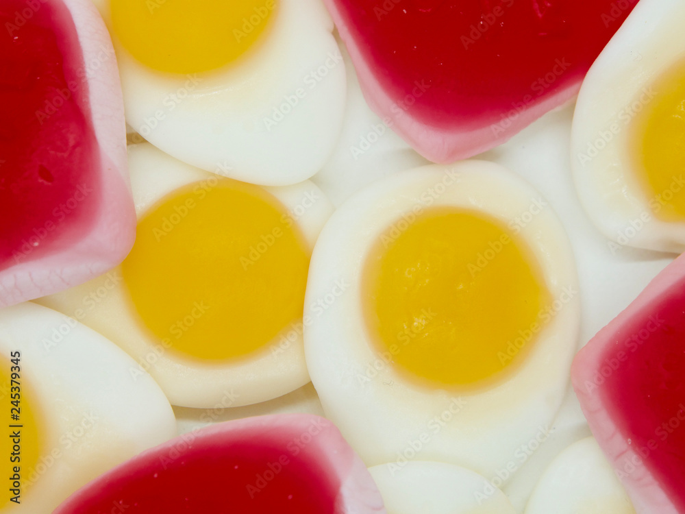 Colorful and lovely collection of sweet jelly(jelly bean, heart shaped jelly, sunny side up egg shaped jelly) Colorful and lovely collection of sweet jelly(jelly bean, heart shaped jelly, sunny side up egg shaped jelly)