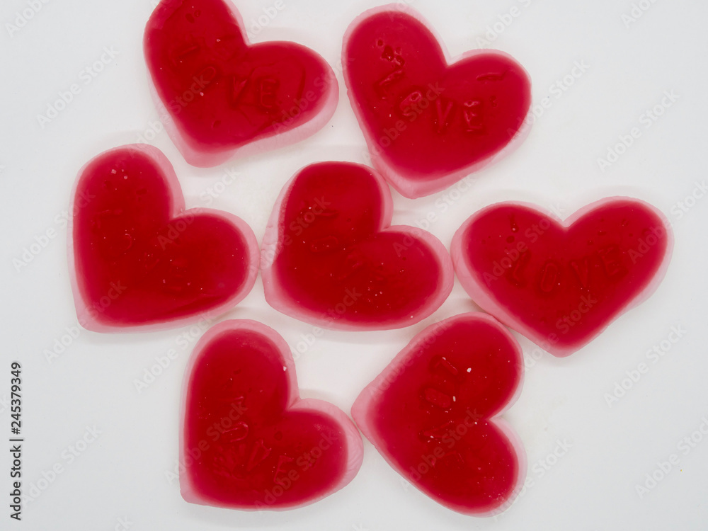 Obraz premium Colorful and lovely collection of sweet jelly(jelly bean, heart shaped jelly, sunny side up egg shaped jelly)