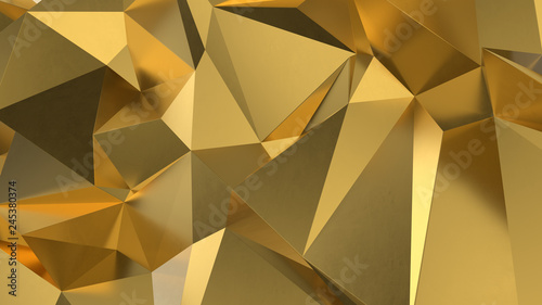 abstract golden geometric crystals. Minimal quartz, stone, gems. Low poly background