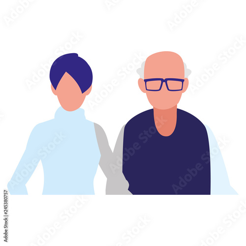 cute grandfather with daughter characters