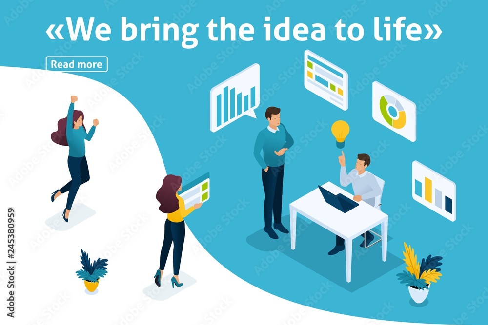 Landing Page Isometric Concept Young Entrepreneurs Landing Page Isometric Concept Young Entrepreneurs