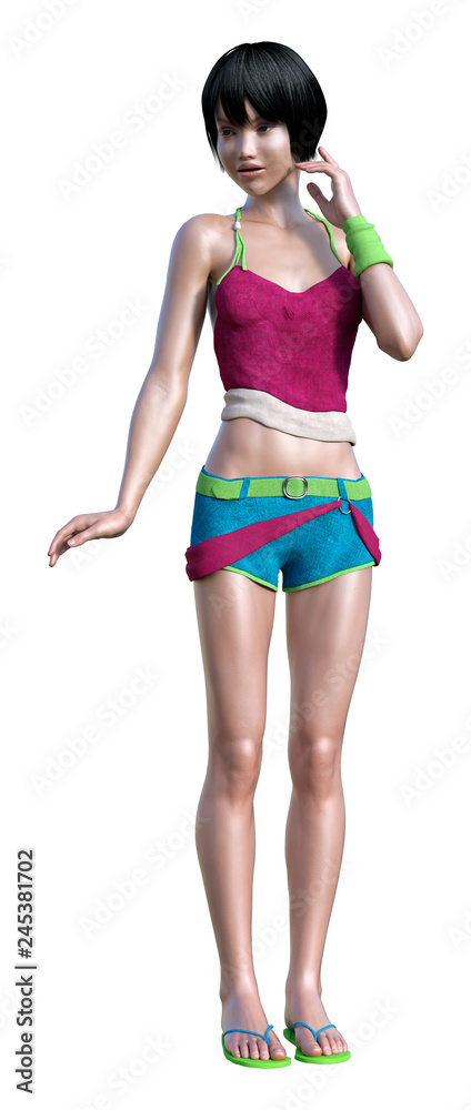 3D Rendering Teenager Girl on White 3D Rendering Teenager Girl on White
