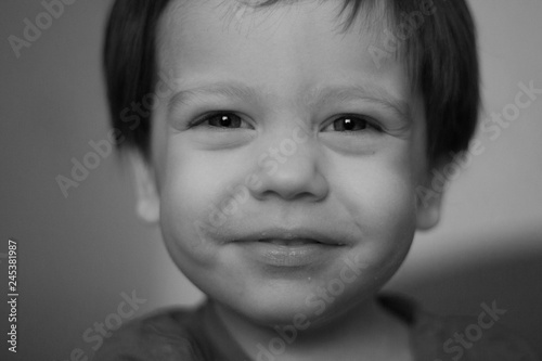 Black and white portrait of a boy. Little boy portrait.