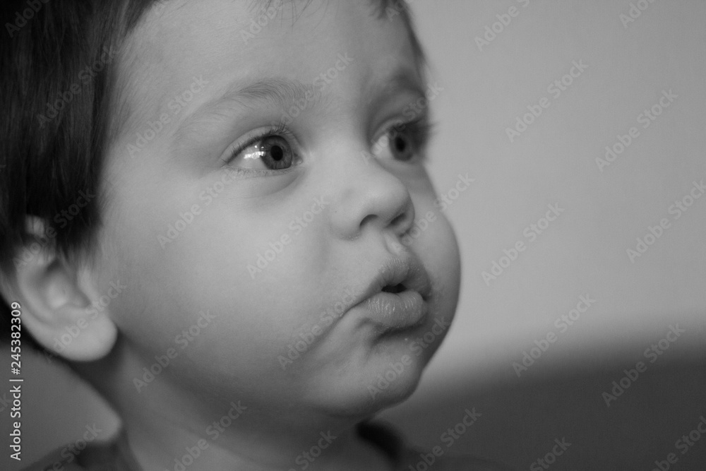 Black and white portrait of a boy. Little boy portrait.