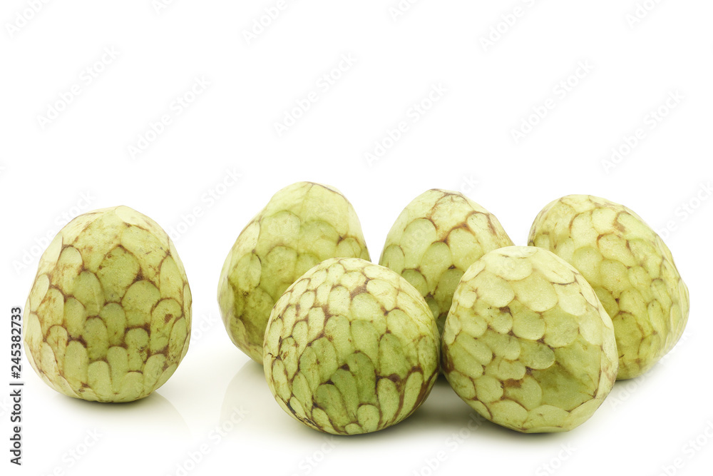 Obraz premium fresh cherimoya fruits (Annona cherimola) on a white background