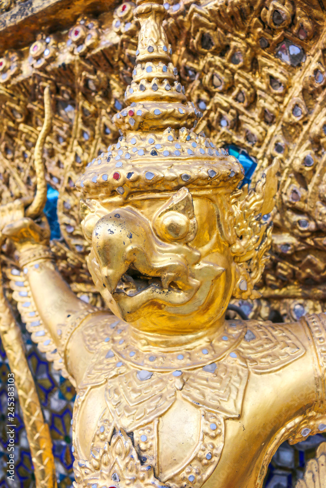 Close up Golden Garuda Statue