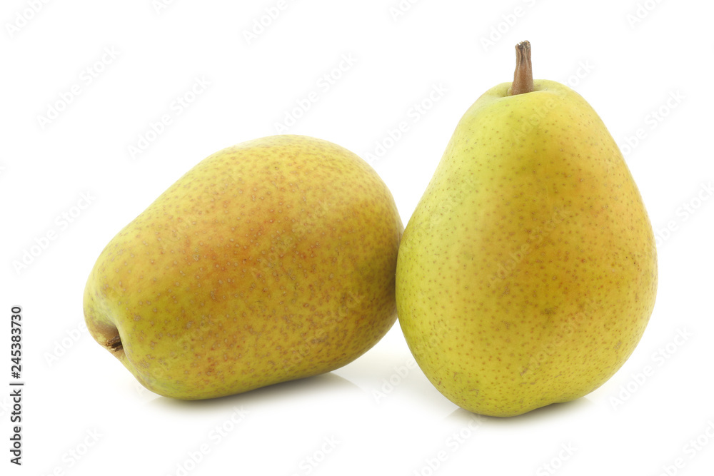 two fresh Lucas pears on a white background two fresh Lucas pears on a white background