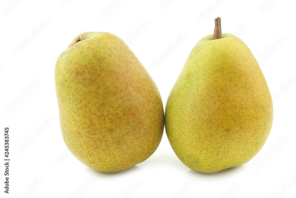 two fresh Lucas pears on a white background two fresh Lucas pears on a white background