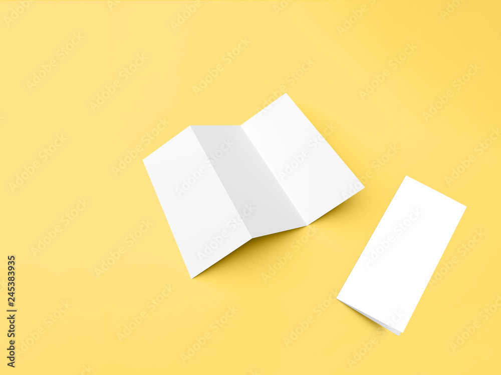 Tri-fold brochure mockup isolated on yellow background Tri-fold brochure mockup isolated on yellow background