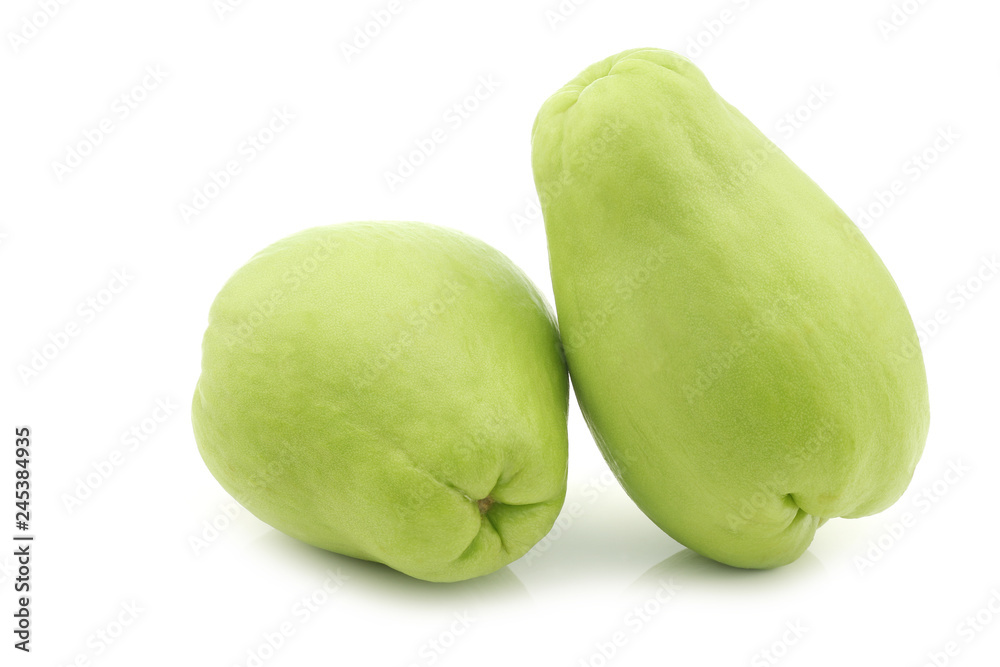 chayote fruits (Sechium edulis) on a white background chayote fruits (Sechium edulis) on a white background