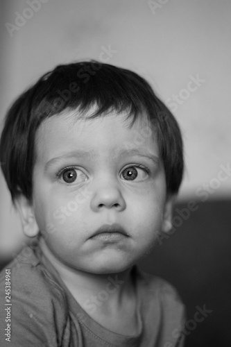 Black and white portrait of a boy. Little boy portrait.