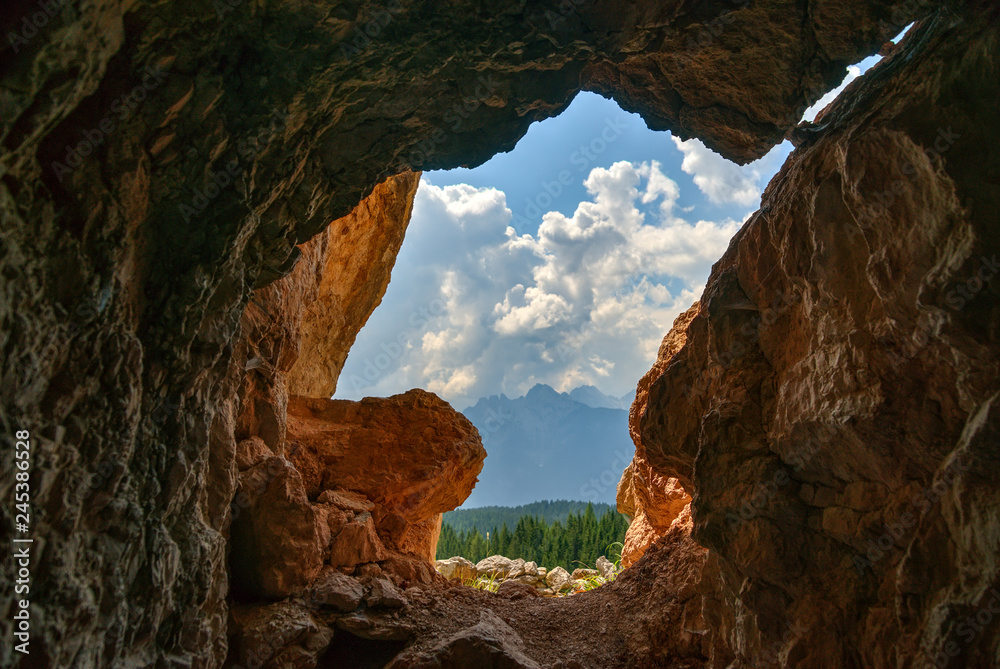 Cave in Auronzo mountain Dolomites in the north east of Italy