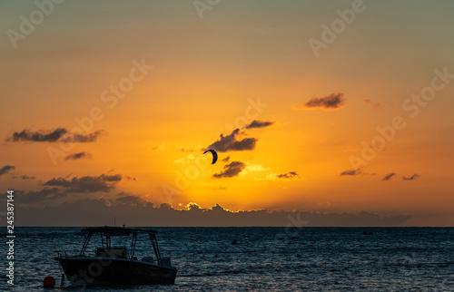 Saint Vincent and the Grenadines, Blue Lagoon, sunset and kite-surfing © Dmitry Tonkopi