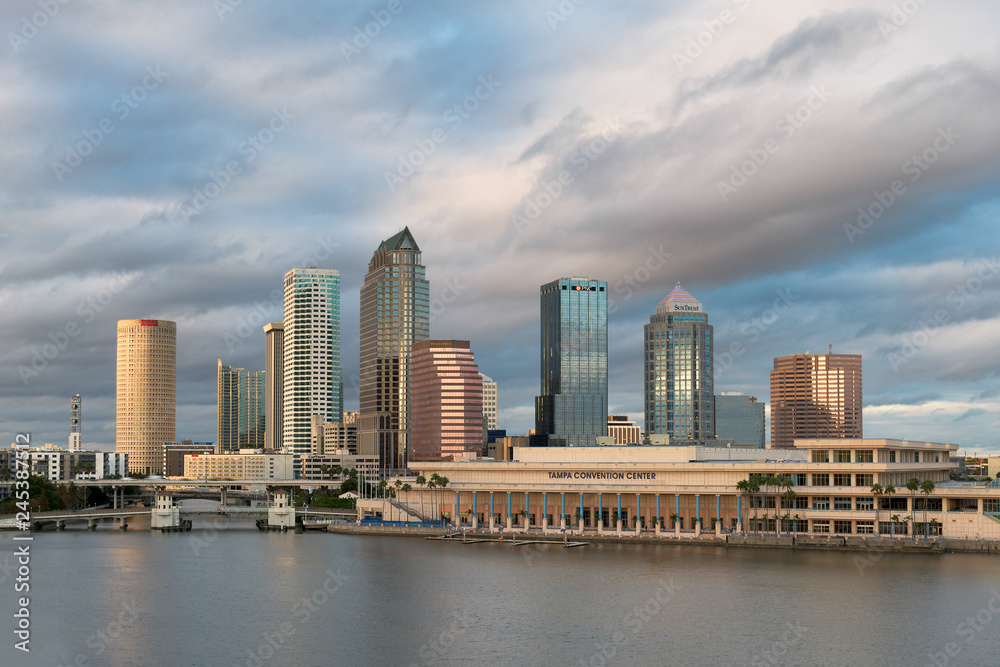 Tampa cityscape skyline at twilight in Tampa, Florida