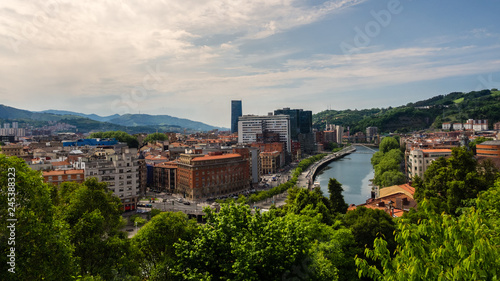 Views of the Abandoibarra promenade next to the river in Bilbao